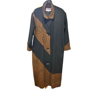 MARYLOU Ozbolt Storer Fibre Arts Seattle Vintage Wool Coat Swirl Appliqués Med